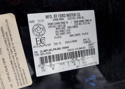 2018 Lincoln Mkx Reserve из США, поврежденный, VIN 2LMPJ8LP8JBL19990